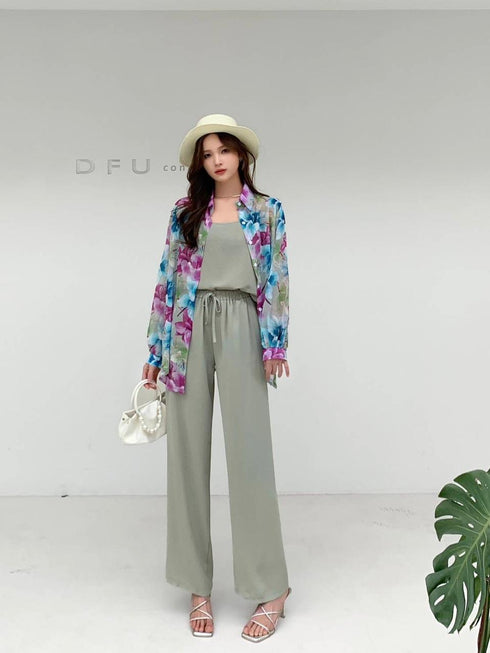 Summer Floral Shirts With Tang Tops and Trousers sets